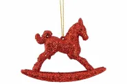 HANGER ROCKING HORSE GLITTER ROOD 3X10X8CM KUNSTSTOF