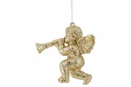 HANGER ENGEL TRUMPET GLITTER GOUD 8X4X8CM KUNSTSTOF