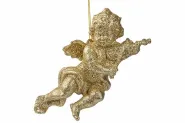 HANGER ENGEL TRUMPET GLITTER GOUD 13X12X30CM KUNSTSTOF