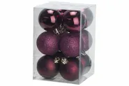 KERSTBAL SET12 BORDEAUX MIX D6CM KUNSTSTOF