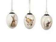 Deko-Ei hängend 8cm Klassik sort. aus glasiertem Steingut mit Lithografie-Dekor verziert