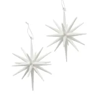 Decorative pendant Tove , 2 p., Star, H 15,00 cm, D 15,00 cm, Glitter plastic white