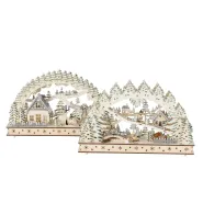 Candle arch Wengen, 2 ass., LED, W 8,00 cm, Plywood, H 27,00 cm plywood colour-mix