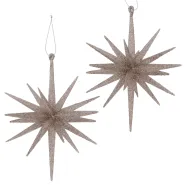 Decorative pendant Tove , 2 p., Star, H 14,00 cm, D 14,00 cm, Glitter plastic beige