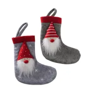 Christmas sock Knuffel, 2 ass., Sock, H 20,00 cm, Polyester-felt, Artificial fur, Polyester, No mixe