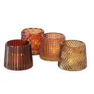 Tealight holder Sabena, 4 ass., Round, H 7,00 cm, W 8,00 cm, Glass laquered glass laquered colour-mi