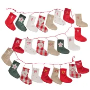 Advent calendar Carolly, H 20,00 cm, Cotton, Linen, Polyester, No, Beige, Green, Off-white, Red mixe