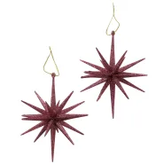 Decorative pendant Tove, 2 p., Star, H 15,00 cm, D 15,00 cm, Glitter plastic darkrose