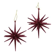 Decorative pendant Tove, 2 p., Star, H 15,00 cm, D 15,00 cm, Glitter plastic darkred