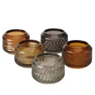 Tealight holder Vadina, 5 ass., Round, H 6,00 cm, W 8,00 cm, Glass laquered glass laquered colour-mi