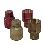 Candle holder Atil, 4 ass., Round, H 8,50 cm, Glass laquered, Dark red, Green, Light green glass laq