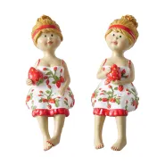 Shelf sitter Emily, 2 ass., Woman, Strawberry, H 16 cm, Polyresin, White, Beige polyresin colour-mix
