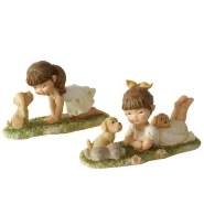 Figurine Kerstin, 2 ass., Dog, Girl, H 7 cm, Polyresin, Cream white, Green polyresin colour-mix