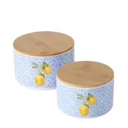 Storage canister Capri, H 10 cm, D 16 cm, Bamboo (Phyllostachys edulis), Stoneware, Multi-coloured,