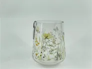 Glass candle holder w/clear&decal  13*13*h16