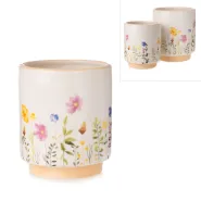 dolomite planter, white w/flowers, approx. 10 x 12 cm H