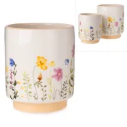 dolomite planter, white w/flowers, approx. 13 x 15 cm H