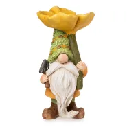 gnome, standing, w/flower bath cream/yellow/green, magnesia, approx. 22 x 21,5 x 42 cm h