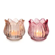 2 asstd. tealight holder 'Tulip Flower', pink/hot pink, approx. 8,5 Ø x 7,5 cm h glass