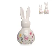 rabbit, white, w/flower decal, dolomite, ca. 11,5 x 10 x 23,5 cm h