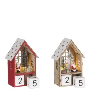 Advent huis rood bruin 2 assorti led werkt op batterijen - l23xb15xh8,5cm
