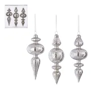 Ornament druppel glas zilver antiek 3 stuks - h17xd6,5cm
