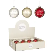 Kerstbal my first Christmas glas zilver rood goud 3 assorti - d8cm
