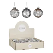 Kerstbal glas zilver groen zwart 3 assorti - d8cm
