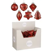 Ornament kerst rood 6 assorti - d10cm
