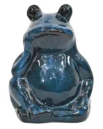 Deco glazed kikker blauw 15x19cm