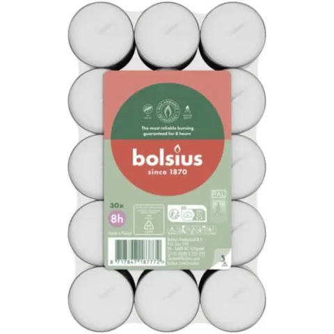 Bolsius Dsp Theelicht 8uur pak30 WHI
