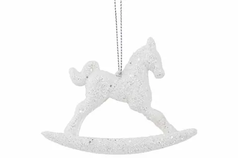 HANGER ROCKING HORSE GLITTER WIT 3X10X8CM KUNSTSTOF