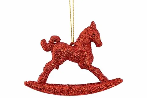 HANGER ROCKING HORSE GLITTER ROOD 3X10X8CM KUNSTSTOF