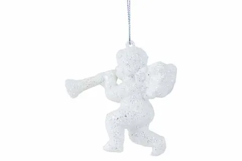 HANGER ENGEL TRUMPET GLITTER WIT 8X4X8CM KUNSTSTOF