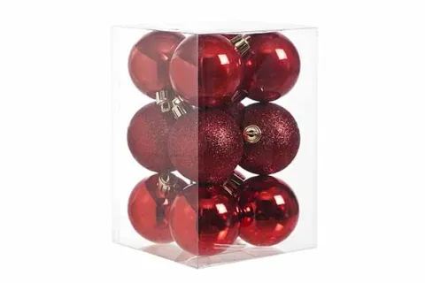 KERSTBAL SET12 ROOD MIX D6CM KUNSTSTOF
