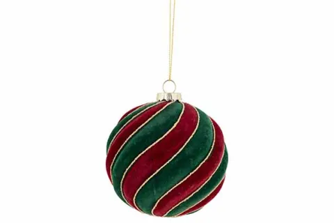 Kerstbal velvet bordeaux-groen 10cm glas