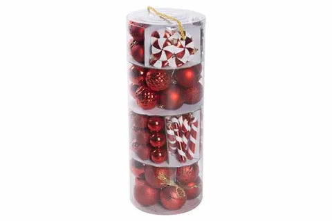 KERSTBAL SET 100 MIX TREE DECO ROOD 18X18X46 KUNSTSTOF