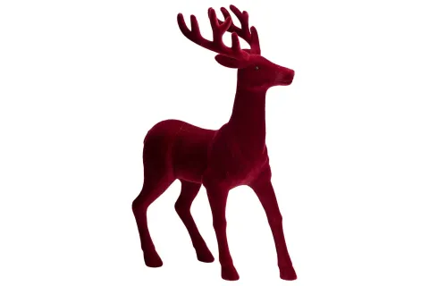 hert flocked donkerrood 30x15x45cm