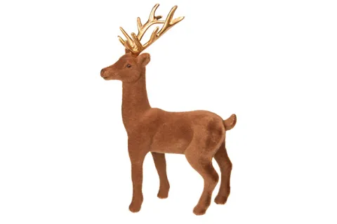 HERT FLOCKED BRUIN 15X4X22CM KUNSTSTOF