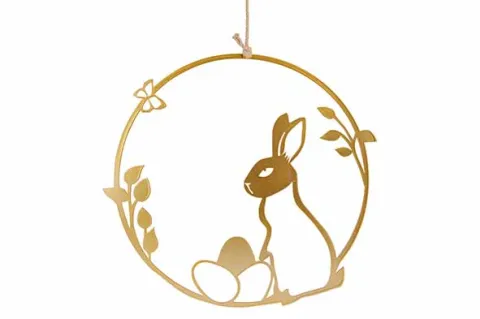 HANGER RABBIT EGGS&FLOWERS GOUD 25X5X25 ROND METAAL