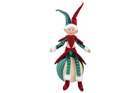 Figuur elf sitting on ball bordeaux groen 30x25x50cm