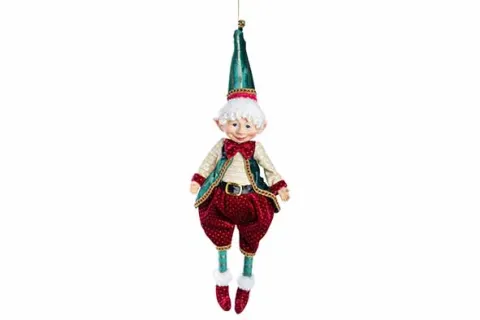 Figuur elf hanging bordeaux groen 25x10x40cm