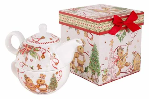 Giftbox tea for one cookie rood/wit 14x14x15cm