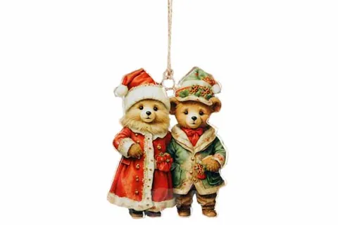 HANGER VINTAGE BEARS ROOD-GROEN 8X1X10CM METAAL
