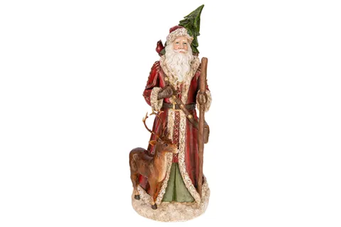 KERSTMAN W DEER ROOD-GROEN 19X18X40CM RESIN