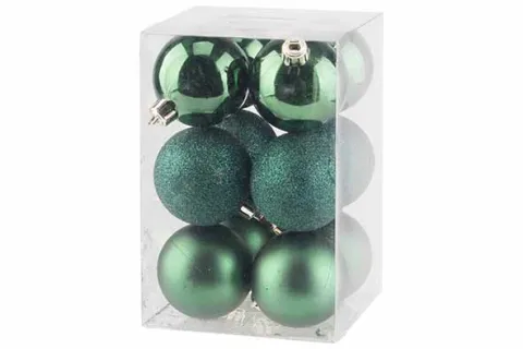 KERSTBAL SET12 DGROEN MIX D6CM KUNSTSTOF