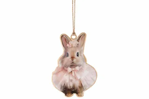 HANGER VINTAGE FLUFFY RABBIT ROZE 6.5X10 EMAILLE