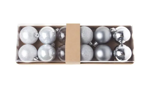 KERSTBAL SET12 ZILVER PVC D6