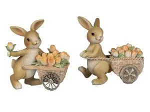 Hase mit Karre 2sort. 11x12cm aus Kunststein, handbemalt