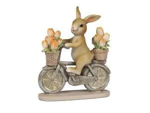 Hase auf Fahrrad 14x16cm handgefertigte Kunststein-Figur aufwendig gestaltet und bemalt